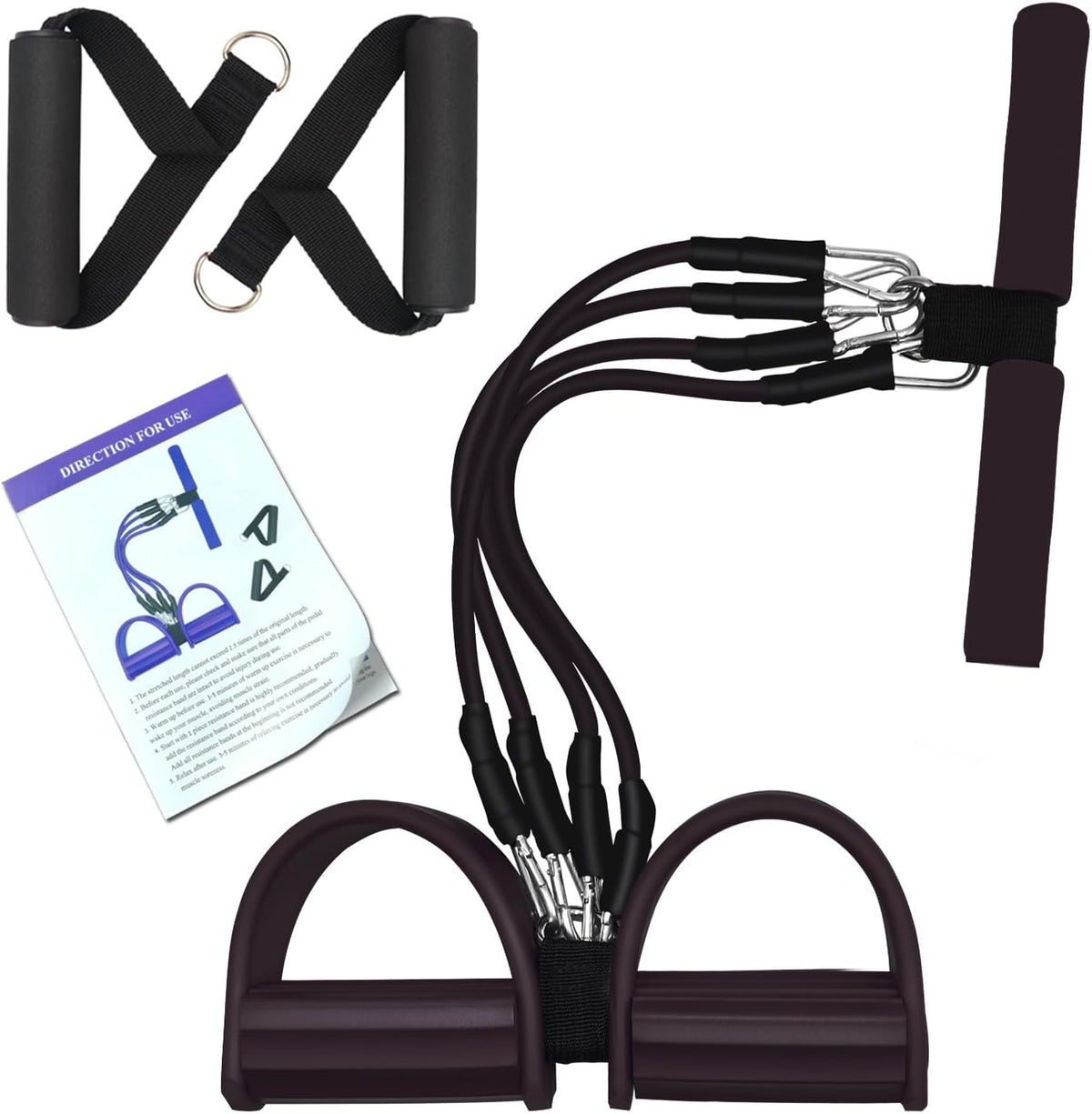 Skiennix Pedal Resistance Band - 4-Tube Elastic Pull Rope for Effective Sit-Up & Stretching Workouts