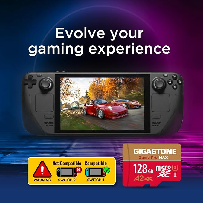 【for Switch 1 Only】 GIGASTONE 128GB Micro SD Card, 4K Game Pro MAX, A2 V30