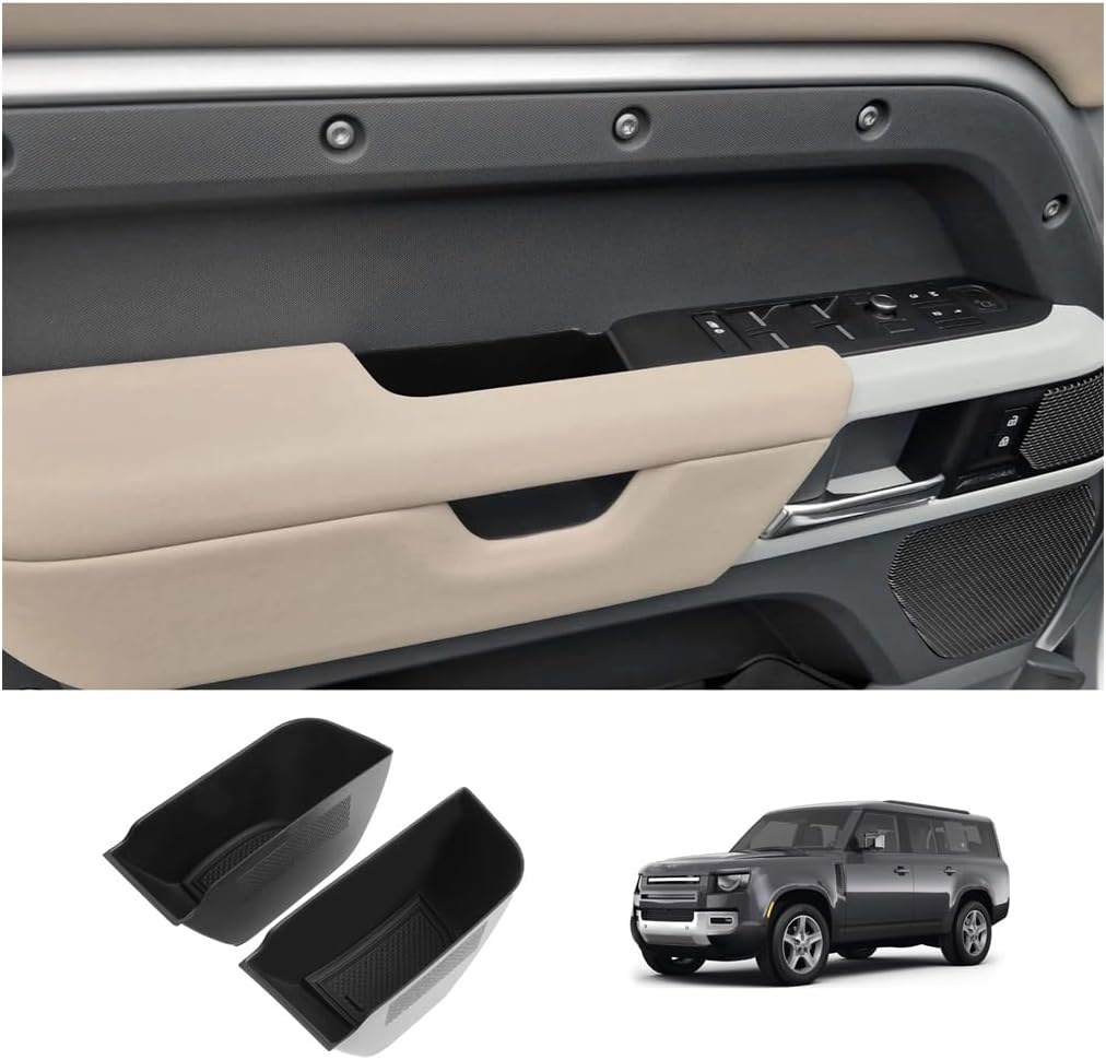 LUWU 2025 Defender Front Door Side Box Compatible with 2020 2021 2022 2023 2024 2025 Land Rover Defender Accessories Center Console Organizer Armrest Console Organizer Insert Tray 2-Pack