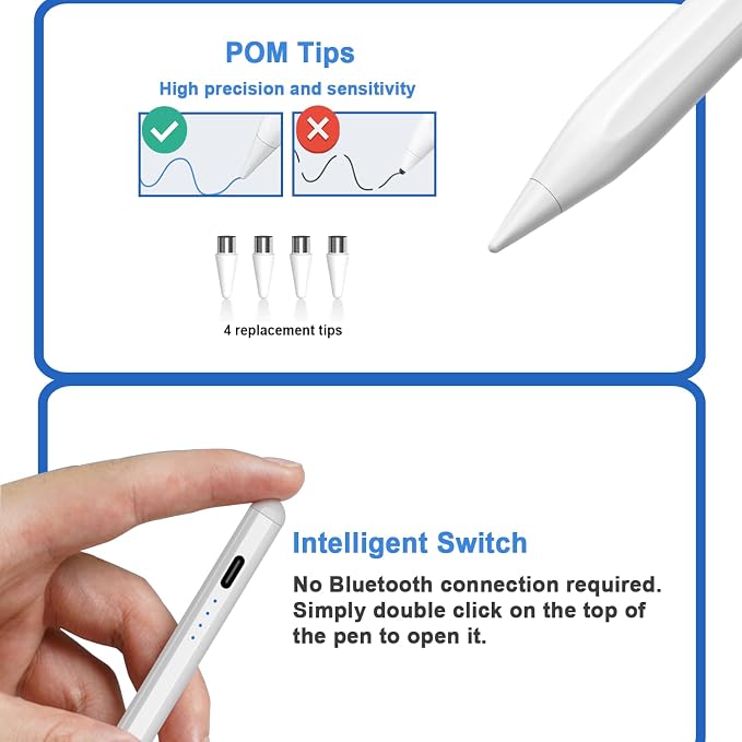Stylus Pens for Touch Screens Power-Display Tablet Pen POM Tip Magnetic Digital