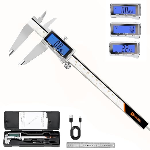HARDELL Digital Caliper 8 Inch, Rechargeable All Metal Electronic Micrometer