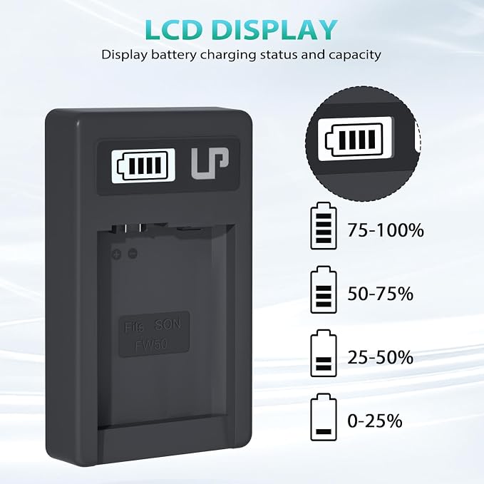 NP-FW50 Battery Charger, LP LCD Display USB Charge Port Station, Compatible