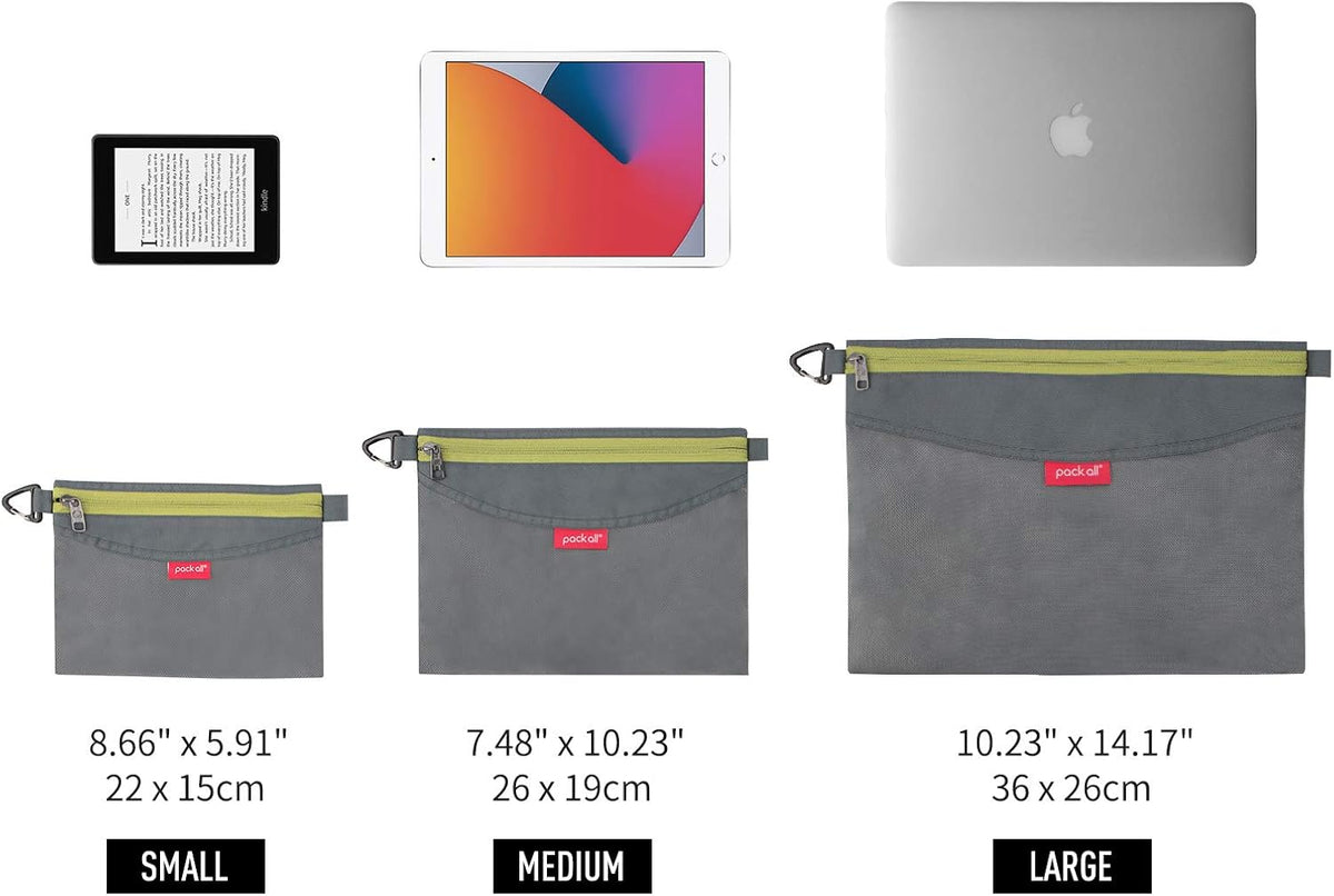 pack all 3 Pcs Water-Resistant Zipper Pouch, Mesh Zipper Bag