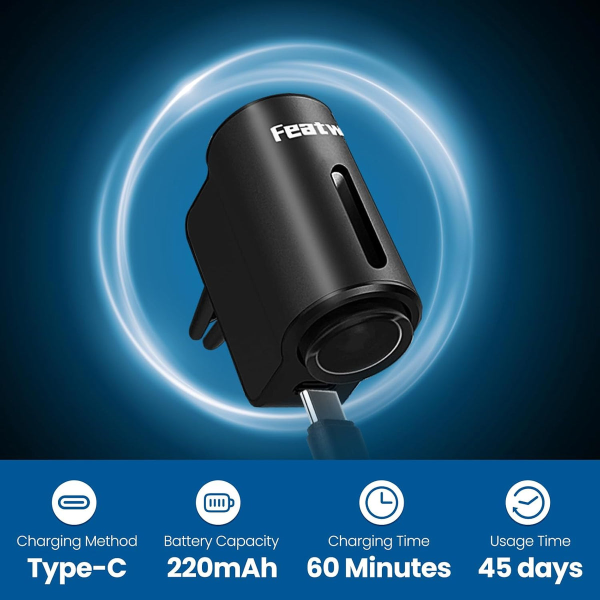 Featwell Car Air Freshener, Three Adjustable Modes Intelligent Car Aroma Diffuser, Rechargeable Car Aroma Diffuser, Black