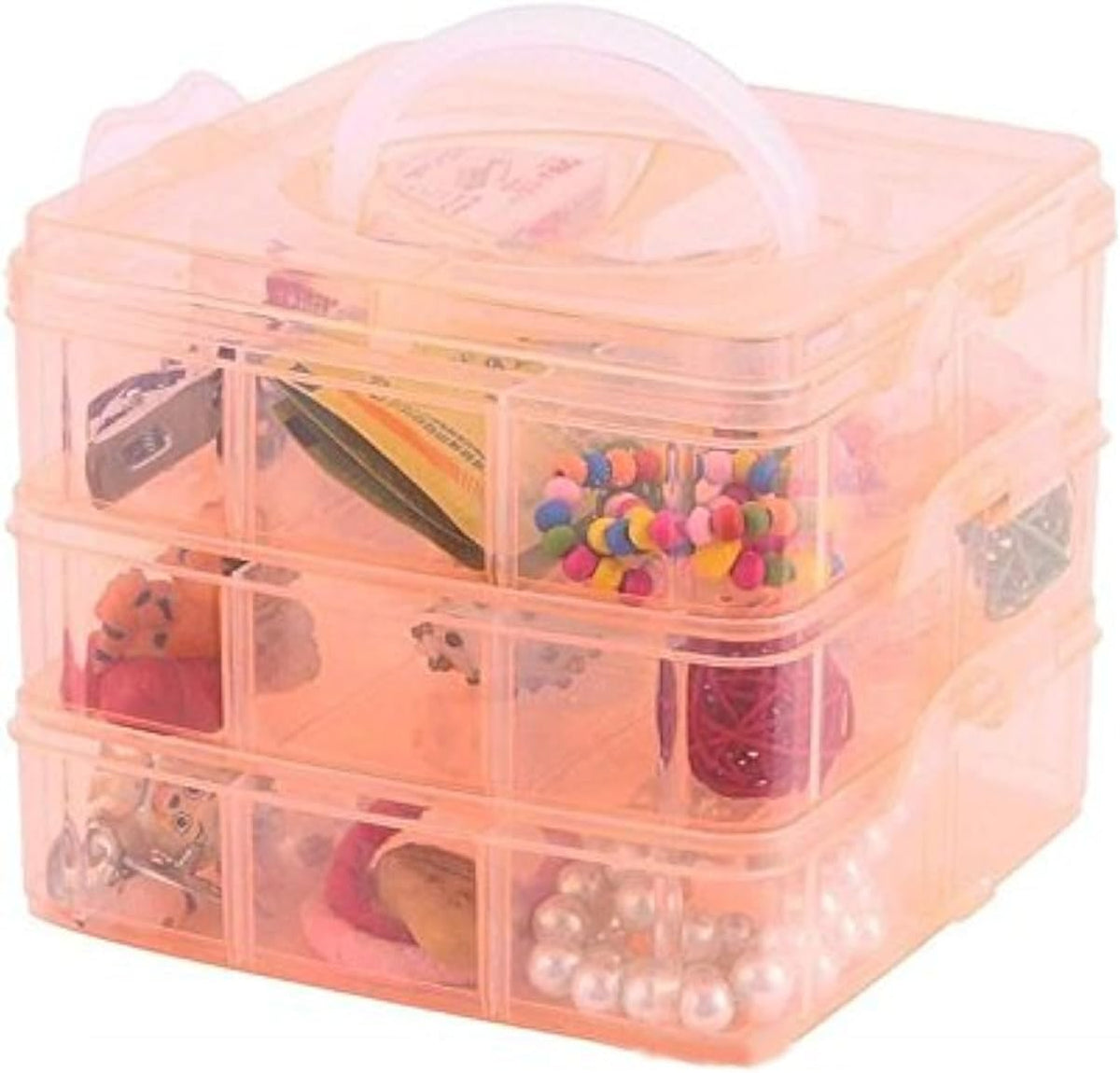 Kamay's 3-Tier Transparent Stackable Adjustable Compartment Slot Plastic Craft Storage Box Organizer for Toy Desktop Jewelry Accessory or Kitchen (3-Tier 18 Sections M Blue)