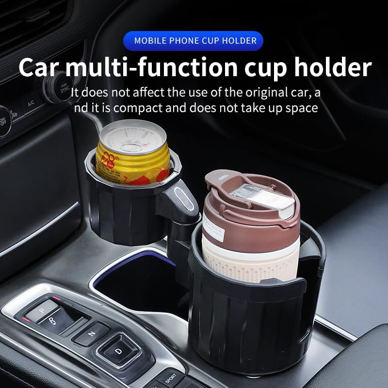 Upgrade Dual Cup Holder Expander, 2-in-1 Car Cup Holder Fit for Yeti, Hydroflask, Large Water Mug Coffee Bottles 10-46 OZ, Cup Holder Insert with Expandable Base for Cars SUVs Truck