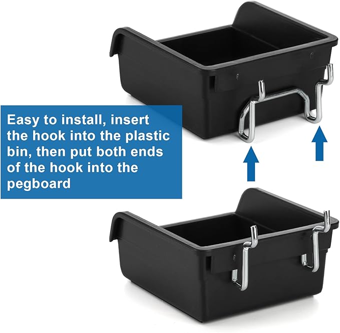 Foraineam 16 Pack Pegboard Bins with Metal Hooks, Black Garage Workbench Bins Cups Peg Board Accessories Kit, Pegboard Tools Organizer for Hardware, Workshop, Craft Room, Tool Shed, Hobby Supplies