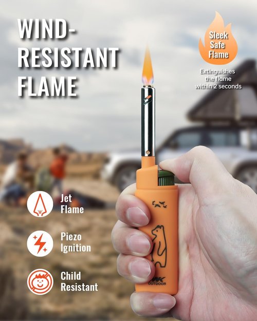 MK Lighter Outdoor Series - Windproof Torch Flame Candle Lighters | 5-Pack for BBQ & Camping