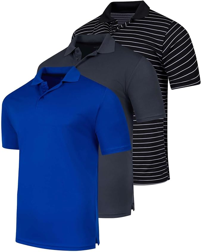 Real Essentials 3 Pack: Men's Quick-Dry Short Sleeve Athletic Performance Polo Shirt (Available in Big & Tall)