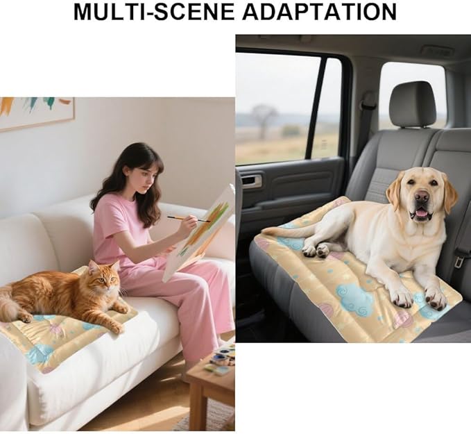 Comfortable Dog Beds With Anti-Slip Bottom, Clouds Blue Yellow Hot Ballon Kennel Kennel Pads For Crates Dog Beds& Furniture Comfy Puppy Mat For Indoor& Outdoor Sofa Cars, Machine Washable 36 X 24 Inch