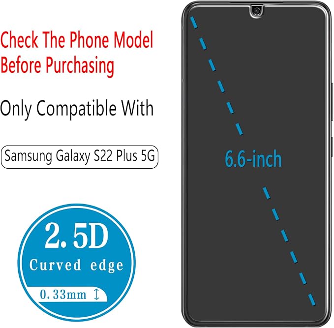 2 Pack Screen Protector for Samsung Galaxy S22 Plus 5G Tempered Glass