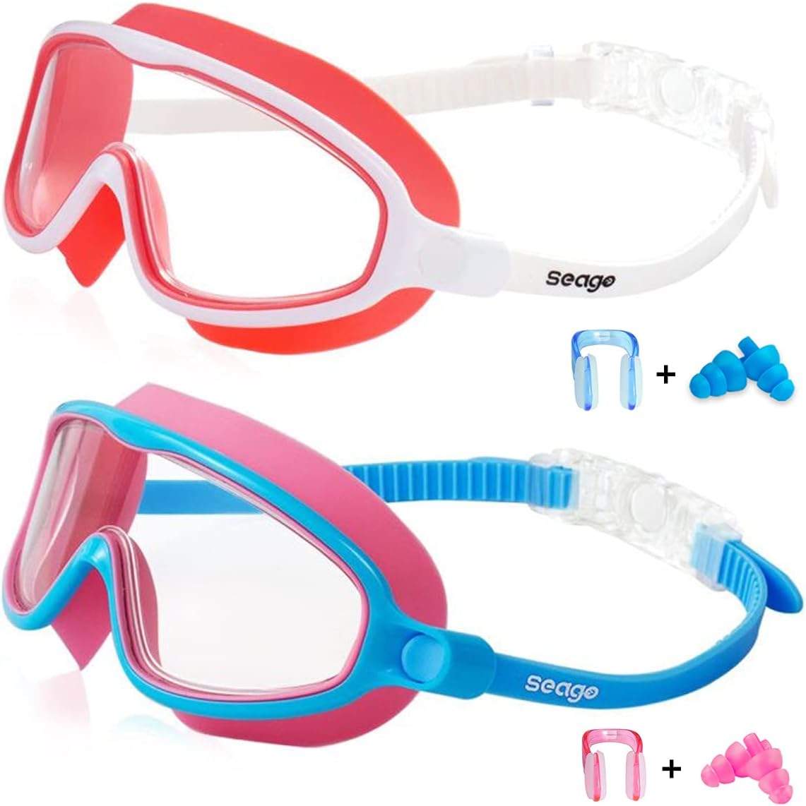 Seago Swim Goggles - Anti-Fog & Anti-UV Wide View Design for Kids Ages 3-15 | 2 Pack