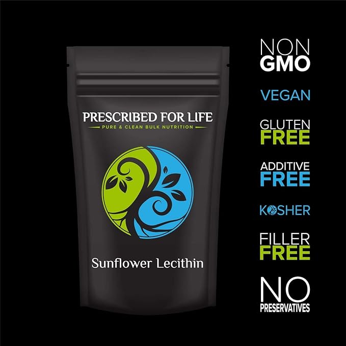 Prescribed For Life Sunflower Lecithin Powder, Unbleached, Gluten Free, Vegan, Non GMO, Soy Free, Kosher, Naturally Rich in Choline & Essential Fatty Acids (1kg / 2.2lb)