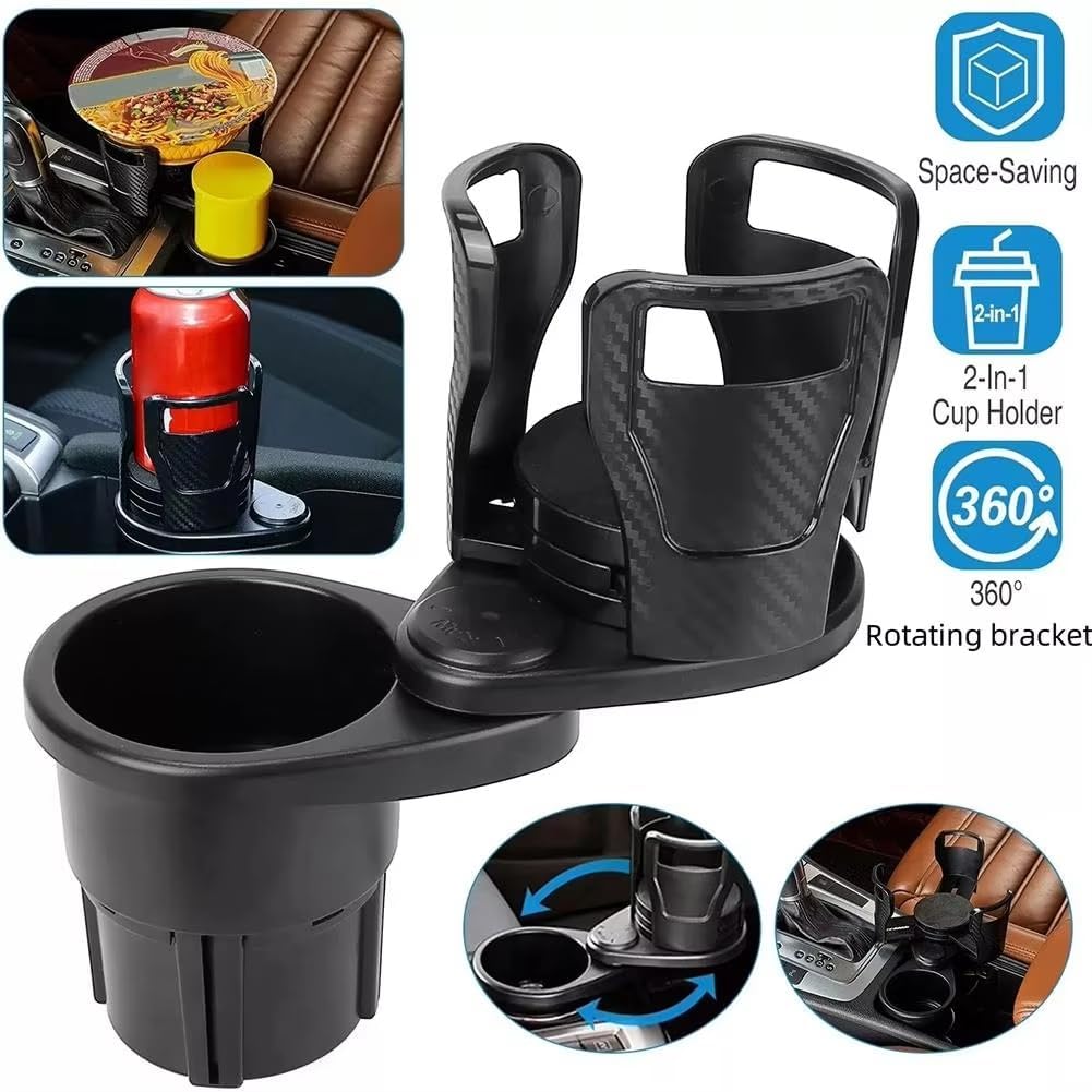 Car Cup Holder Expander for Mazda CX90 CX-90, Multifunctional Dual Cup Mount with 360° Rotating Adjustable Carbon Fiber Texture Adapter