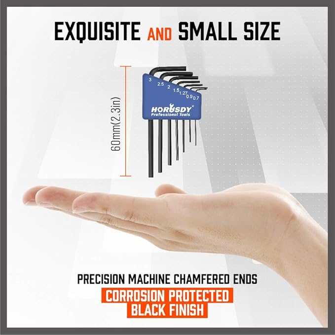 SEDY 7-Piece Mini Hex Key Metric Set, L Shape Allen Wrench, 0.7mm, 0.9mm, 1.27mm, 1.5mm, 2mm, 2.5mm, 3mm, Cr-V