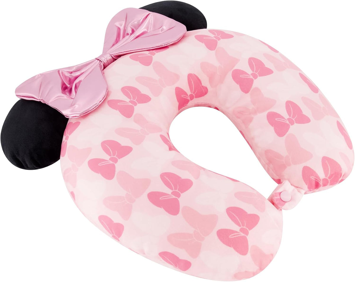 Disney Minnie Mouse Travel Neck Pillow with 3D Ears and Bow for Airplane, Car and Office Comfortable and Breathable, Blush