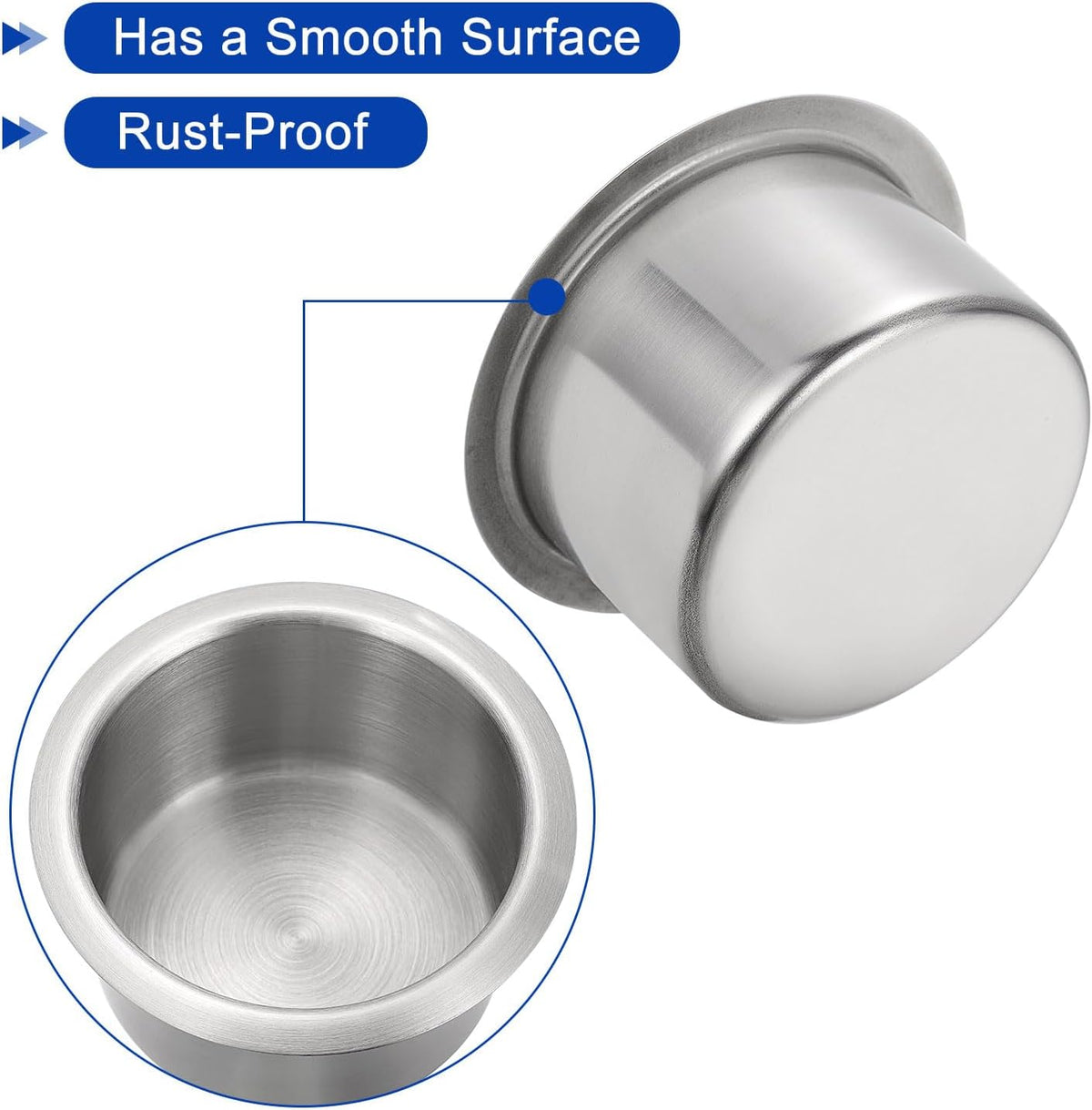 uxcell 2 Pcs 201 Stainless Steel Drop-in Cup, 2.44" x 4.6" Drink Can Holder Poker Table Cup Holder Insert for Sofa Boat Car Marine, Silver