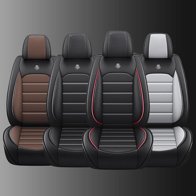 Leather Car Seat Covers for VW Golf SportWagen 2015-2019,Waterproof Soft Seat Covers,Interior Accessories Seat Covers Protector Airbag Compatible(5pcs Black&Red Standard)