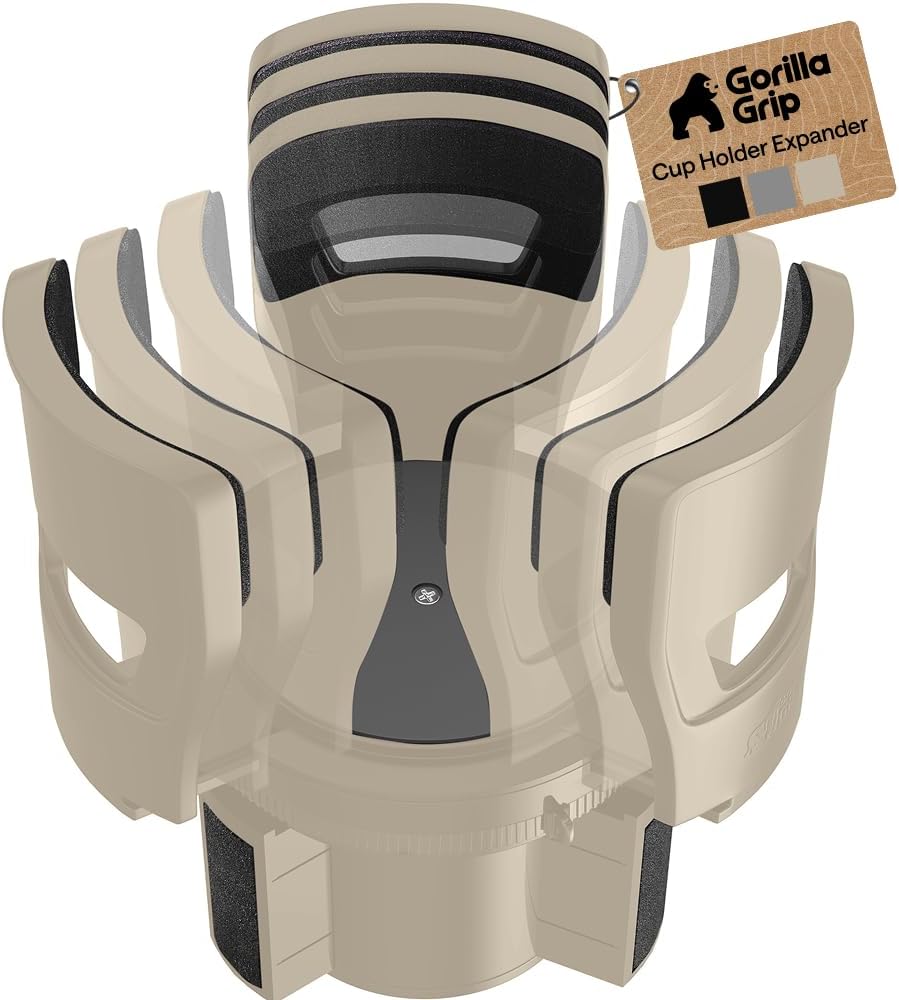 GORILLA GRIP Patent Pending Adjustable Car Cup Holder Expander, Tan