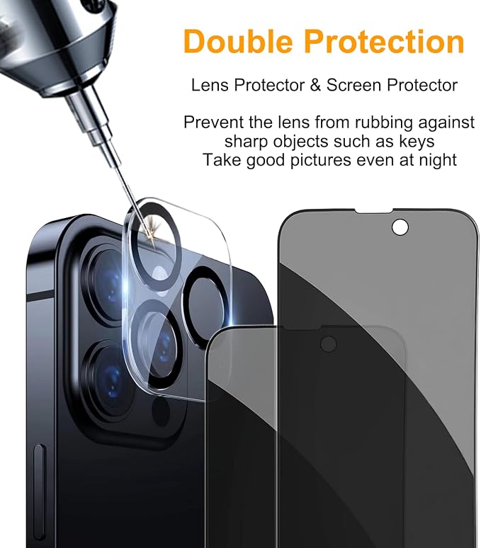 PEHAEL 2+2 Pack for iPhone 14 Pro Privacy Screen Protector