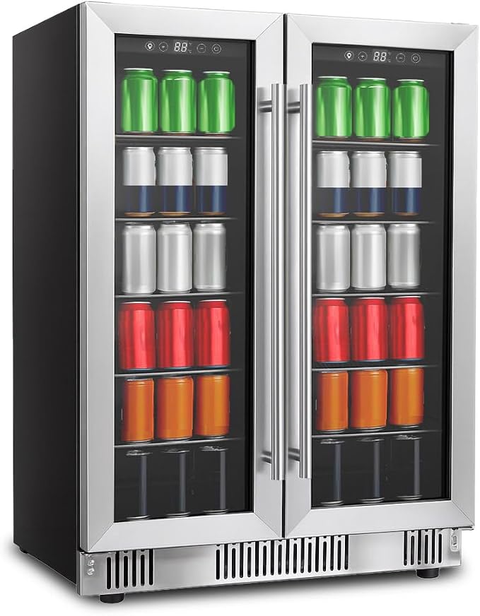 176 Can Beverage Fridge, 5.4 Cu.Ft Compact Drinks Cooler | Stainless Steel Wine Beer Refrigerator with Glass Door, Adjustable Shelves & Digital Display for Home Bar