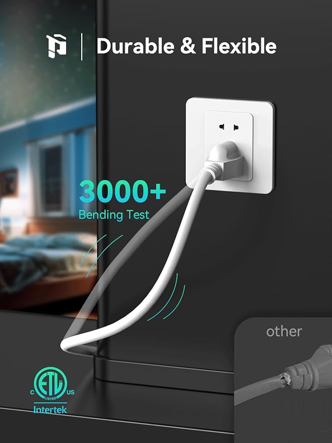 PLUGTUL 3 FT Extension Cord White, 4-Pack Short Power Cord, Indoor/Outdoor 16 Gauge 3 Prong Grounded Wire ETL Listed, 13A 1625W 125V SJTW