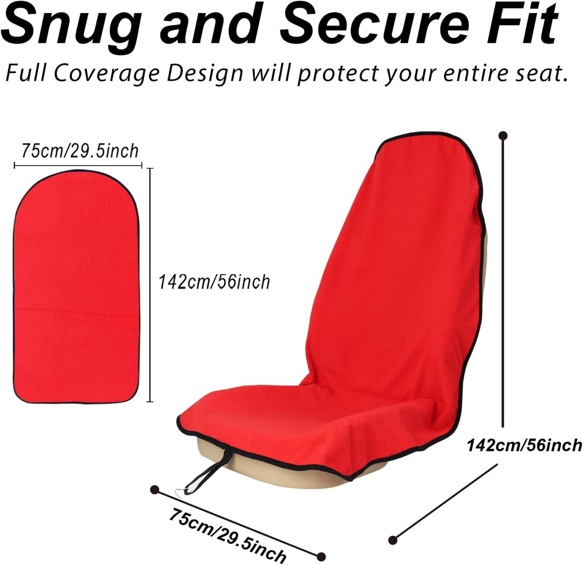 Sweat Towel Car Seat Cover Protector Front Seats for Gym Workout, Running, Swimming, Beach and Hiking, Waterproof Universal Seat Cover for Car, Trucks, Van & SUV (2, Pure Red, Front)