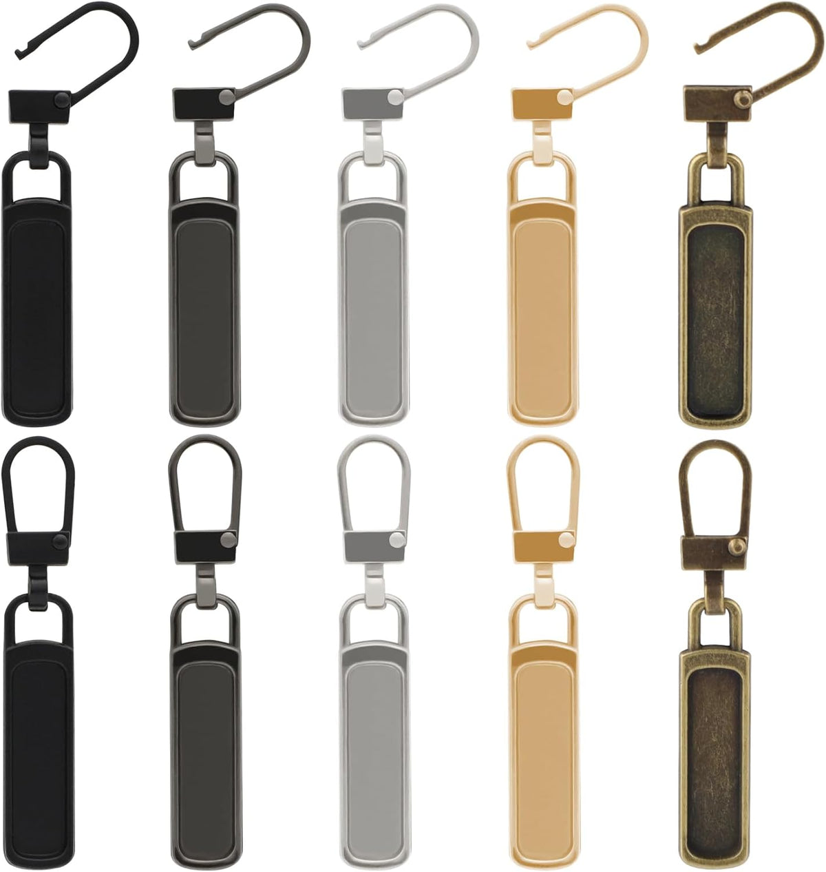 Skiennix Zipper Pull Replacement - 10 Detachable Sliders for Luggage, Jackets & More | Silver, Black, Gold, Gun Black