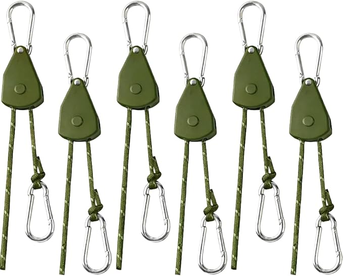 Longer 15ft Ratchet Strap Rope Tie Down Rope Rollers 6 Pack Paracord Tarps Tie Downs Small Cam Jam Retractable Paracord Ropes Tightener for Tent Canopy Use 1/8 inch