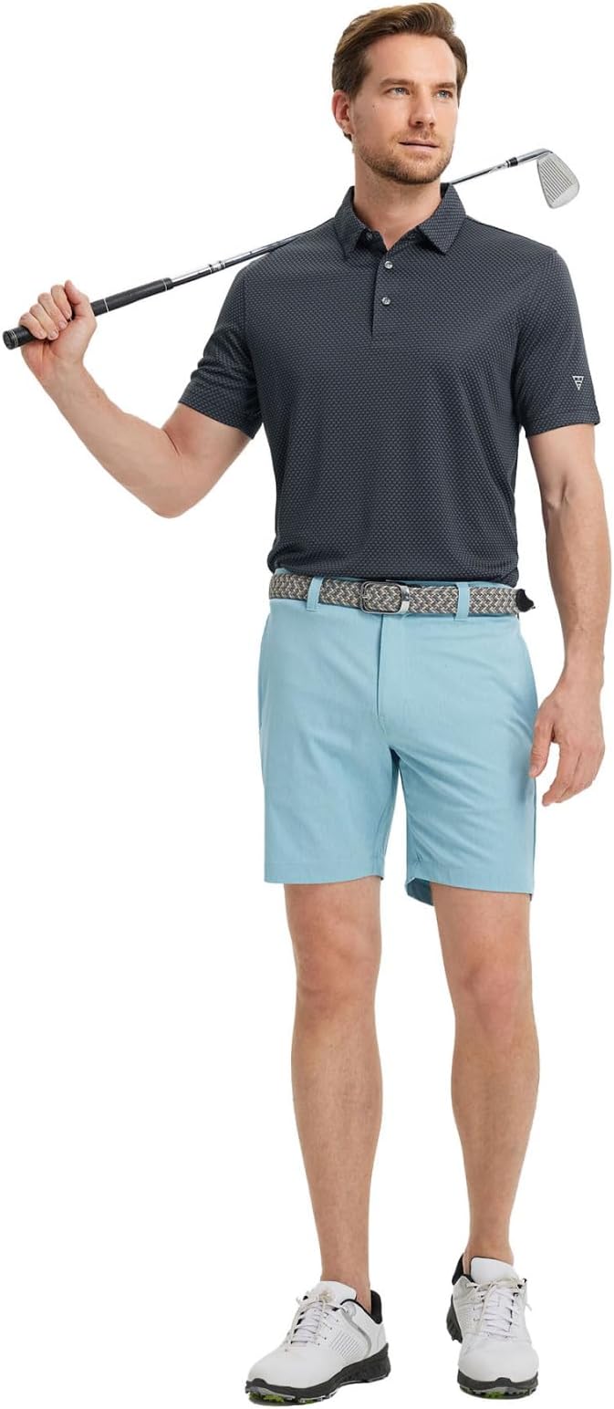 M MAELREG Golf Shirts for Men Moisture Wicking Jacquard Breathable Performance Dry Fit Collared Mens Polo Shirts Short Sleeve