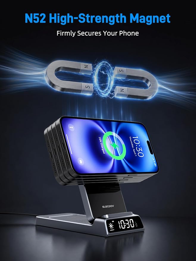 3 in 1 Charging Station for Apple, ELECDOV Magnetic Charger for iPhone