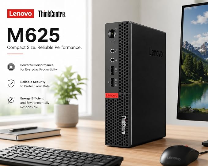 Lenovo ThinkCentre Mini Desktop Computer with AMD Processor & Graphics, 4GB DDR4 RAM, 128GB SSD, Windows 11, Wi-Fi, Bluetooth, 2X DisplayPort, RJ-45 Port, USB, for Daily Work, Wired Keyboard & Mouse
