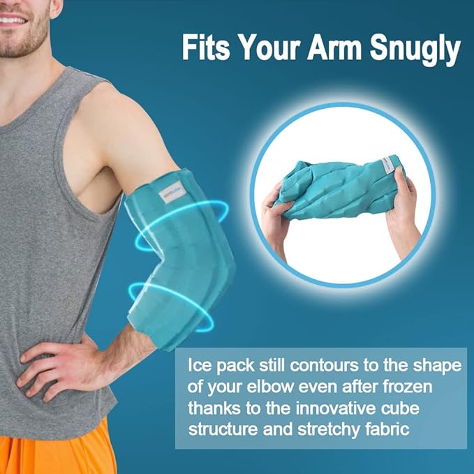 Elbow Ice Pack for Tendonitis & Tennis Elbow, 2 Hours Long Lasting Cold Compression Flexible Ice Pack Wrap Sleeve, Pain Relief for Golfers Arm, Arthritis, Injuries