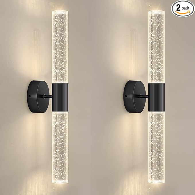 Black Wall Sconces Set of 2 LED Modern Sconces Dining Room Wall Lighting 10W 3000K LED Wall Lights Crystal Hardwired Wall Light Fixtures for Living Room Bedroom Bathroom Hallway