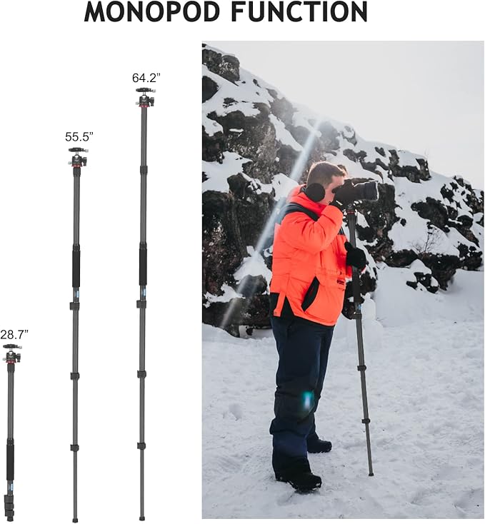 CAVIX 62" Professional Carbon Fiber Camera Tripod, Tripod & Monopod 2 in 1