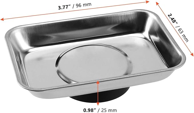 SINJEUN 10 Pieces Rectangle Magnetic Part Tray, 3.6 x 2.5 Inch Magnetic Tray Set, Stainless Steel Magnetic Tray Holder for Screws, Nut, Bolt and Metal Part