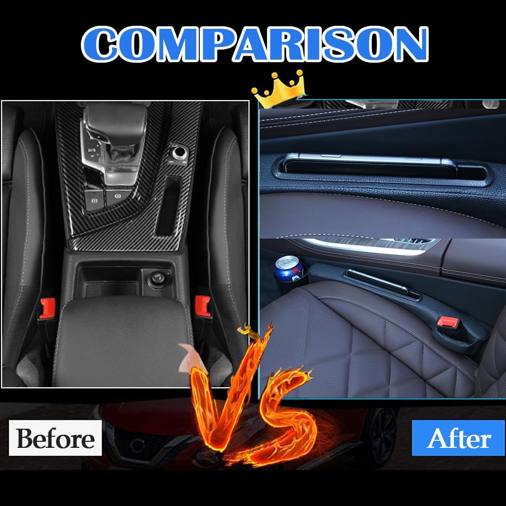 Advanced 3in1 Car Seat Gap Filler with Pocket Organizer and Removable Cupholder,Console Side Pocket Organizer,Car Seat Gap Pad for Cellphone Coin Key,Stopper and Blocker,PU Leather,2 Packs