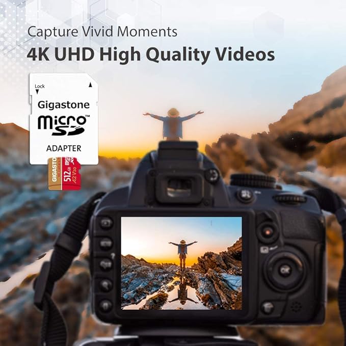 【5-Years Data Recovery】 GIGASTONE 512GB Micro SD Card, 4K Camera Pro, A2 V30