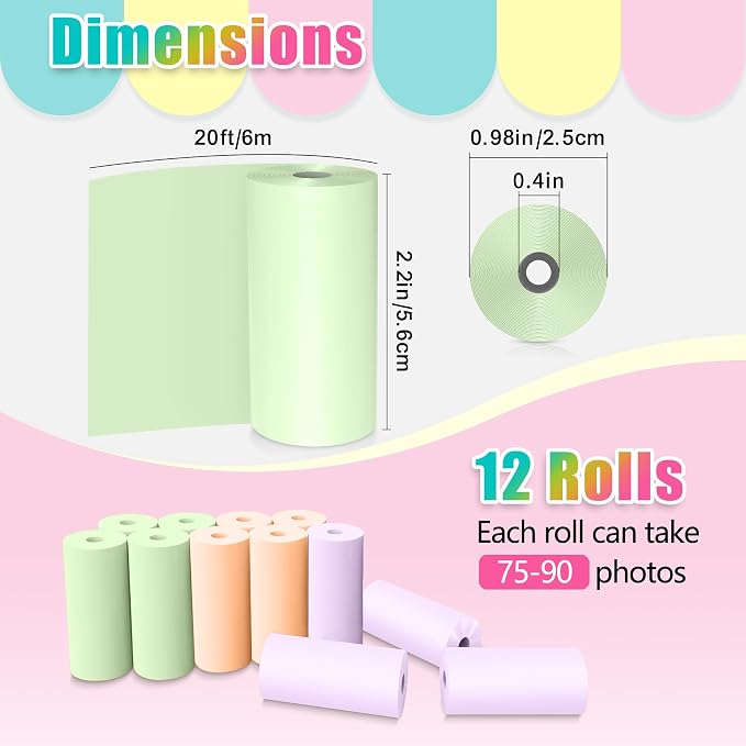 12 Rolls Kids Instant Camera Thermal Print Paper Refill