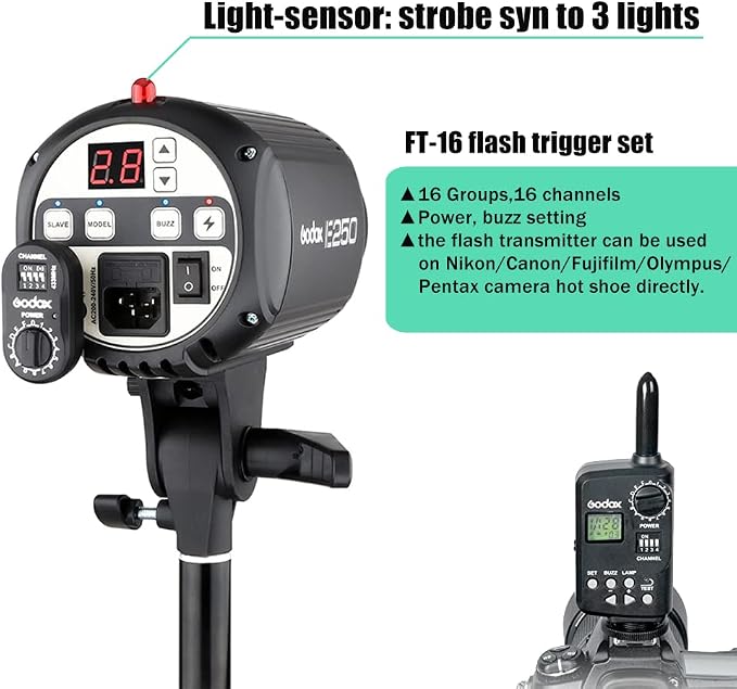 Godox 750W Professional Studio Strobe Flash Light Kit, 3-Light Godox Strobe