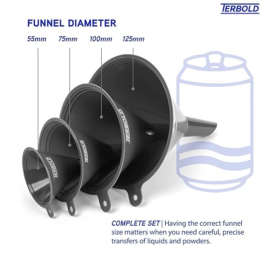 4pc Funnel Nesting Set in BPA Free Plastic for Kitchen Cooking, Car Oil, Home, or Lab Use (Gray)