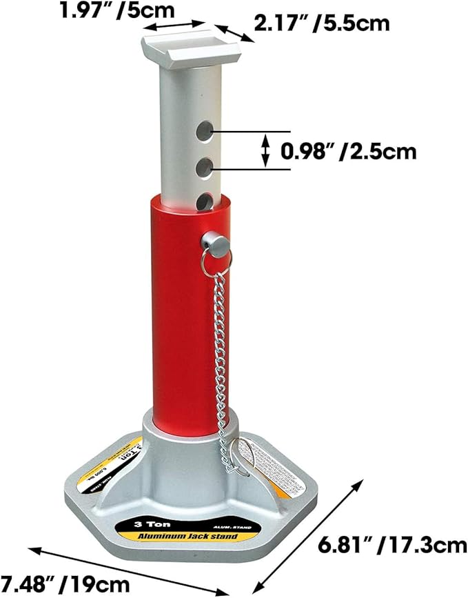 Big RED T43004-1 Torin Aluminum Jack Stands with Locking Support Pins: 3 Ton (6,000 lb.) Capacity, Red/Silver, 1 Pair