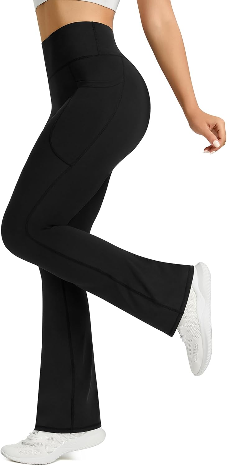 Skiennix Women's Flared Yoga Pants - High Waisted Bootcut Leggings with Pockets | Comfortable Fit
