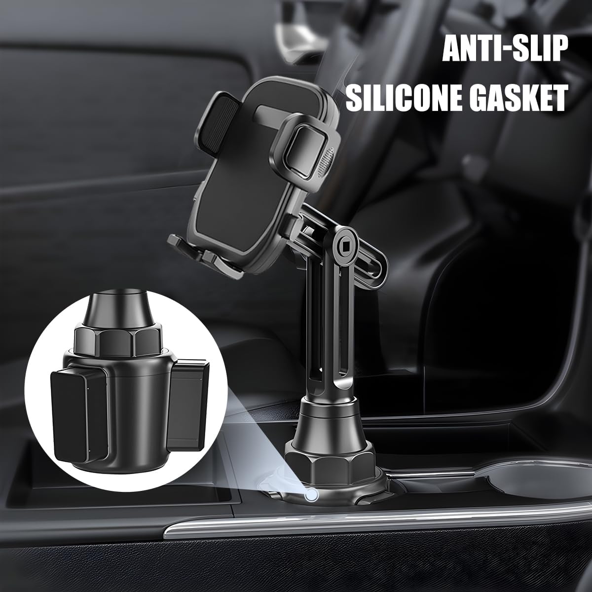 Car Cup Phone Holder, 360° Rotation with Long & Adjustable Neck