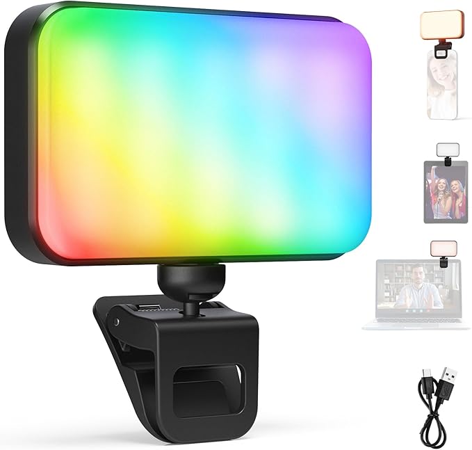 NEEWER Entry Level Version LED RGB Selfie Light, 91 LEDs Plastic Clip on Phone