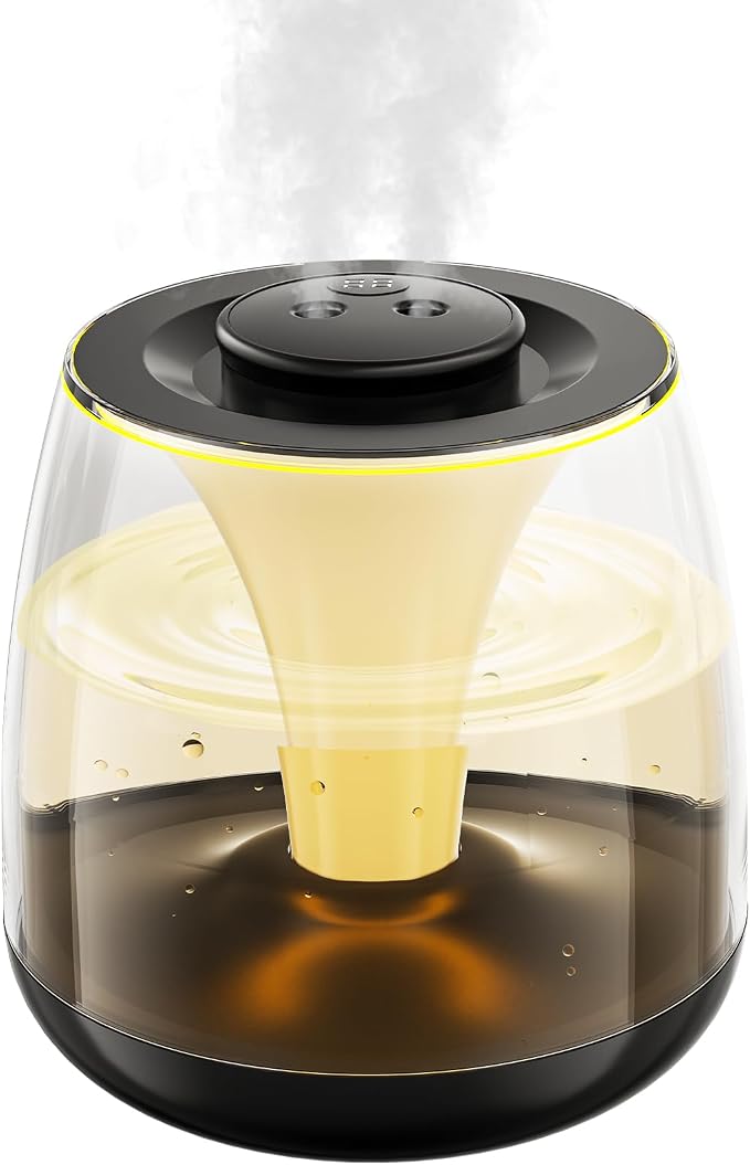 Humidifiers for Bedroom, 3 L Cool Mist Top-Fill 40H Super Long Time, 23dB Quiet, Baby Humidifier, Oil Diffuser for Large Room, Plants, Nursery, Office, Colored lights (black)