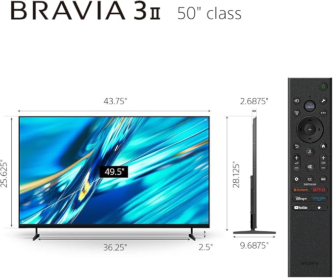 Sony 50 Inch BRAVIA 3 II LED 4K HDR Smart Google TV with Gemini K-50XR30M2 | XR Processor with AI Technology, Dolby Vision/Atmos, 120Hz Refresh Rate, 4K movie credits included, 4xHDMI 2.1, PS5 Features