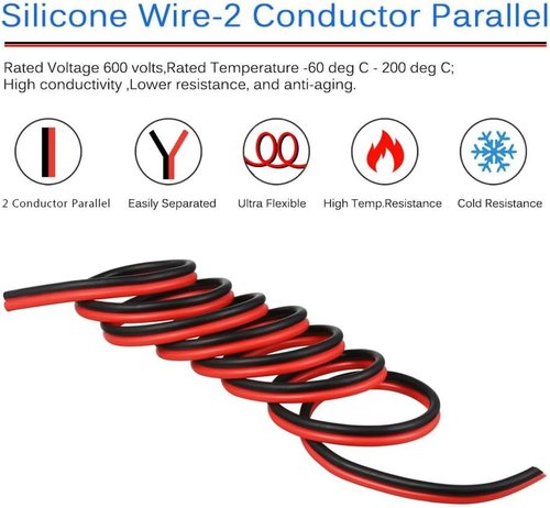 BNTECHGO 10 Gauge Silicone Wire Spool - Flexible Red & Black 25ft High-Temperature 600V Cable for LED Strips
