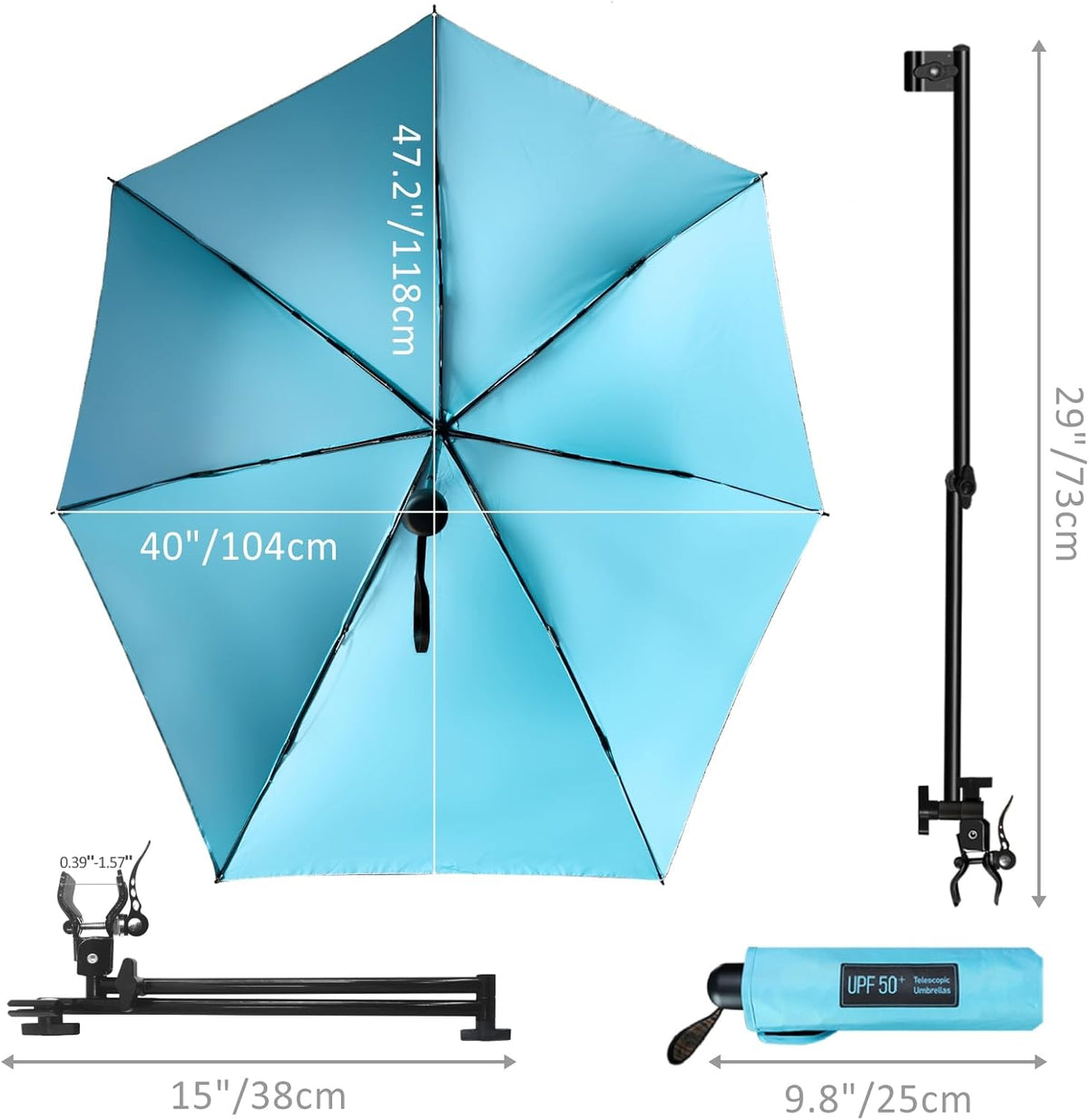 Upf 50+ Chair Umbrella - Portable Sun Shade With Secure Clamp & 360-Degree Swivel For Ultimate Protection