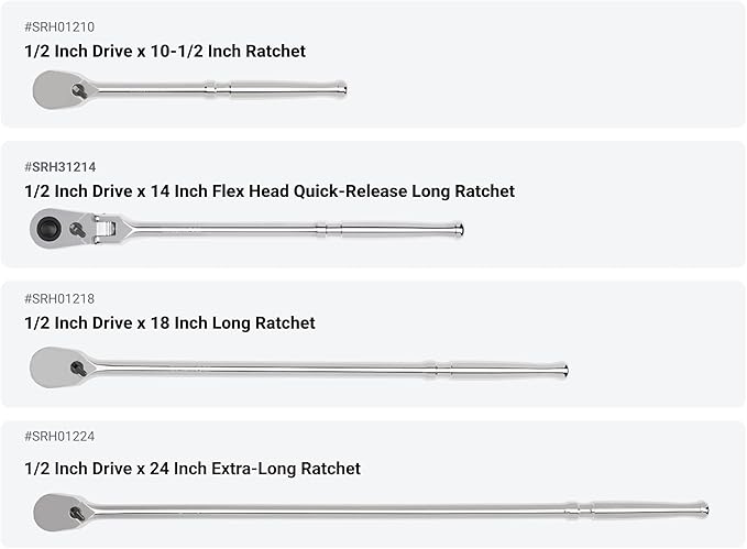 TEKTON 1/4, 3/8, 1/2 Inch Drive Non-Quick-Release Ratchet and Breaker Bar Set (15-Piece) | SDR99901